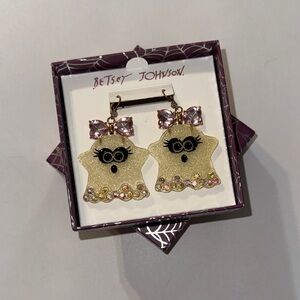 Betsey Johnson Glittery Ghost Earrings‎ with Pink Accents